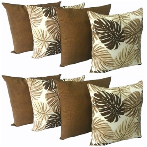 Kit 8 Capas de Almofadas 45x45 Cm , Com Zíper  4 Estampadas Costela de Adão Bege e 4 Marrom Lisas.