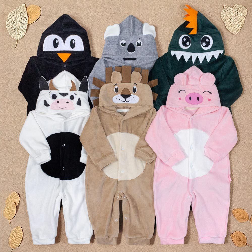 Macacão de Bebê em Plush com Capuz Bordado até 12 meses em Oferta na Shopee