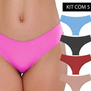 Kit com 5 Calcinhas Sem Costura Corte a Laser Tanga Conforto Básica Dia a Dia Moda Intima Lingerie Feminina Malha Fria Não Marca na Roupa