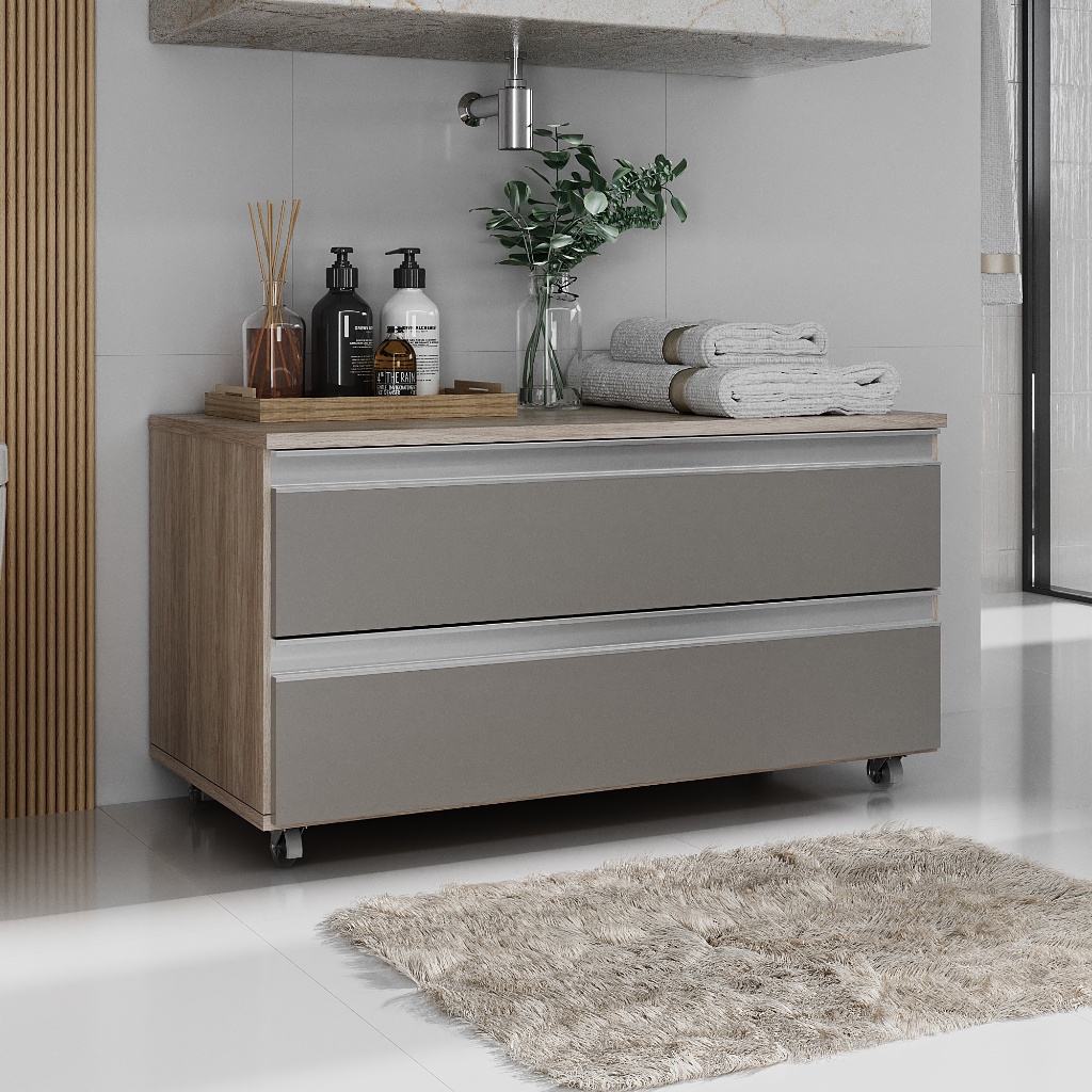 Gabinete Banheiro JOIA 80CM 02 GAVETAS com Rodinhas