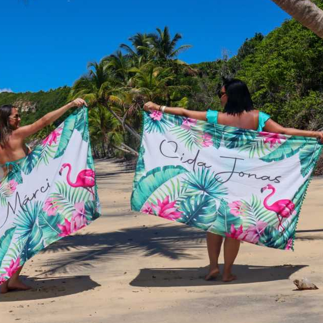 Canga Pareô Saída de Praia e Piscina Personalizada com Nome Flamingo em Oferta na Shopee