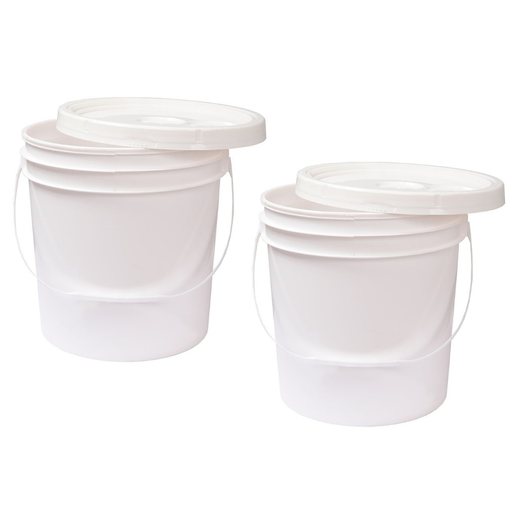 Kit 02 Baldes Plástico 5L Atóxico com Tampa Hermética e Alça para Armazenamento Alimentos Bebidas