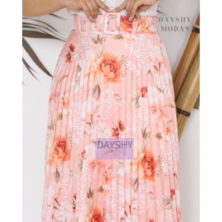 Saia Plissada FLORAL com CINTO saia Estampada MIDI sem elasticidade moda executiva moda evangélica