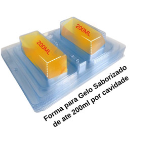 01 PACOTE 10 Formas Simples para Gelo Saborizado, em PET Reutilizável - 2 Cavidades 200 ml Transparente
