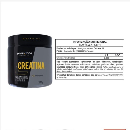 Detalhes do Creatina Monohidratada 100% Pura 300g - Probiótica