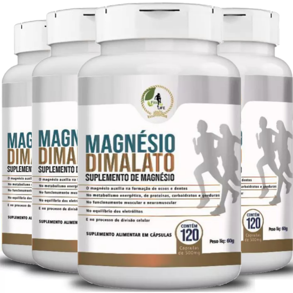 Kit/ 4 Magnésio Dimalato 480 Cáps 500mg Fits Life