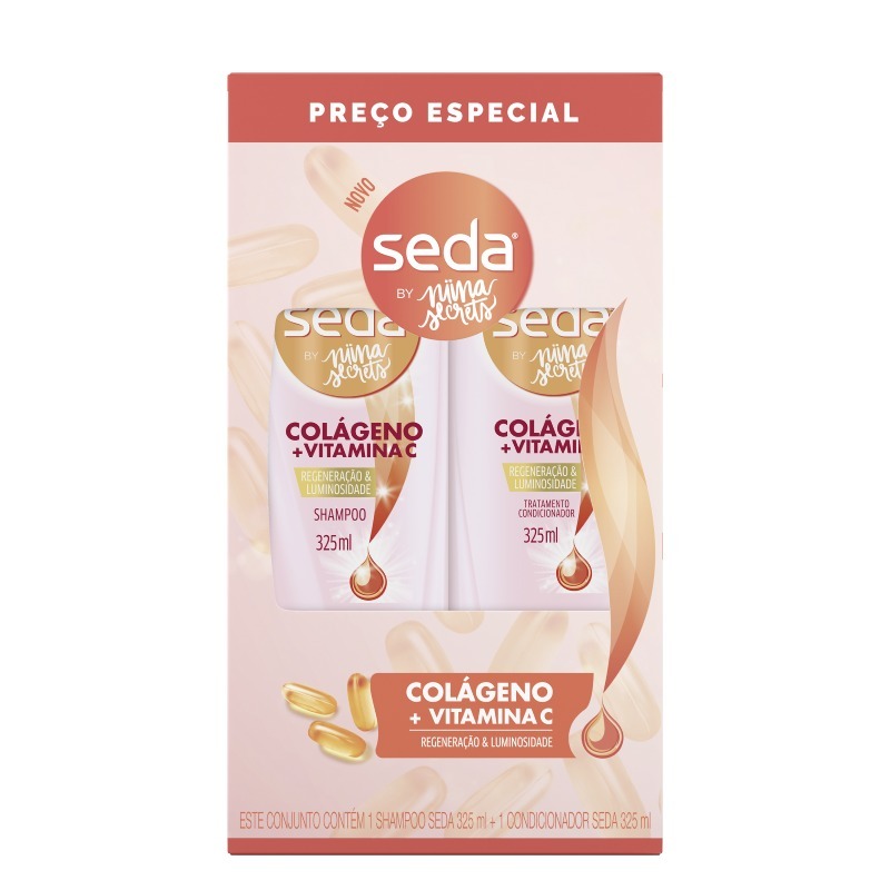 Seda By Nina Secrets: Kit Shampoo + Condicionador Colágeno e Vitamina C - 325ml