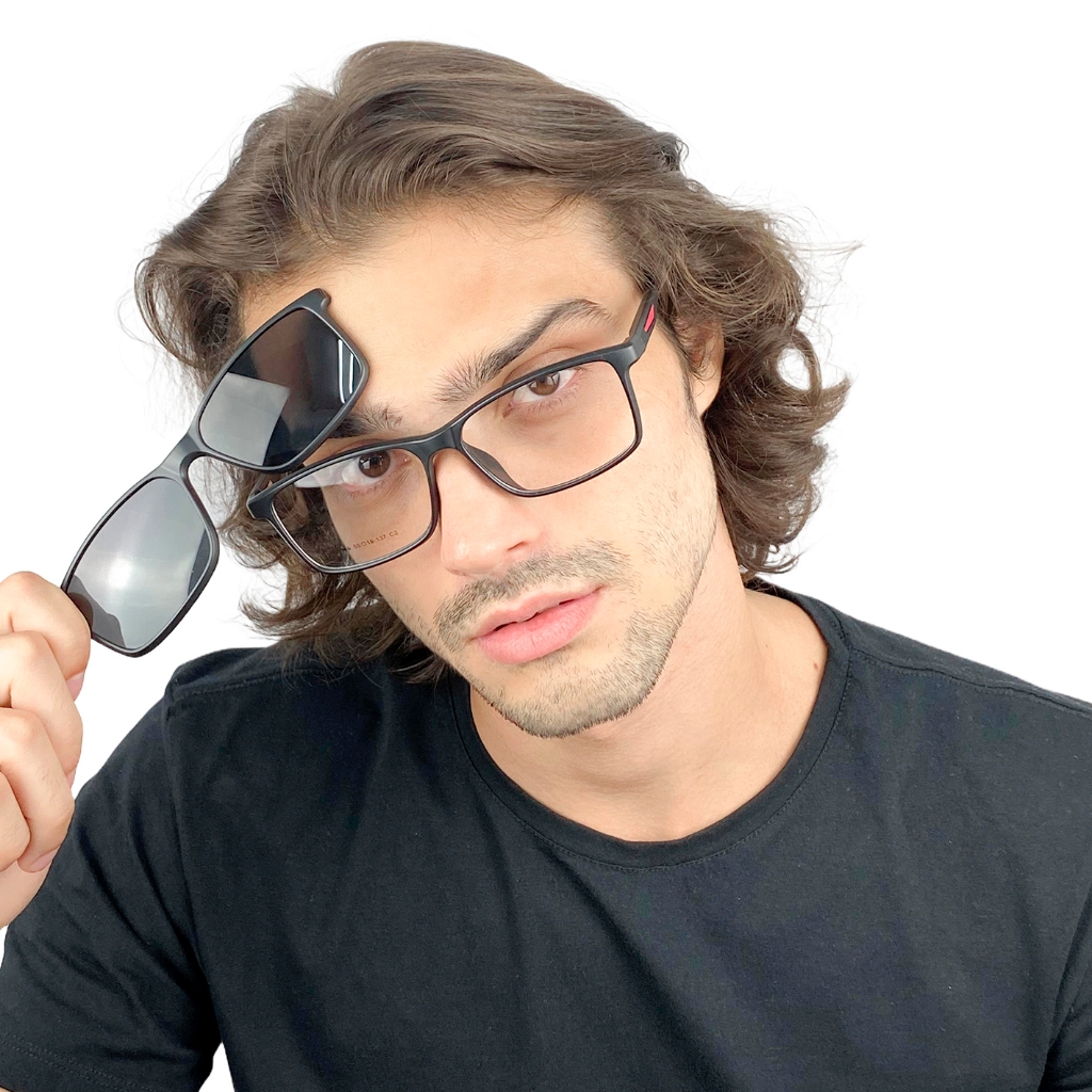 Óculos Armação Masculino + Clip On 2 Em 1 CM121