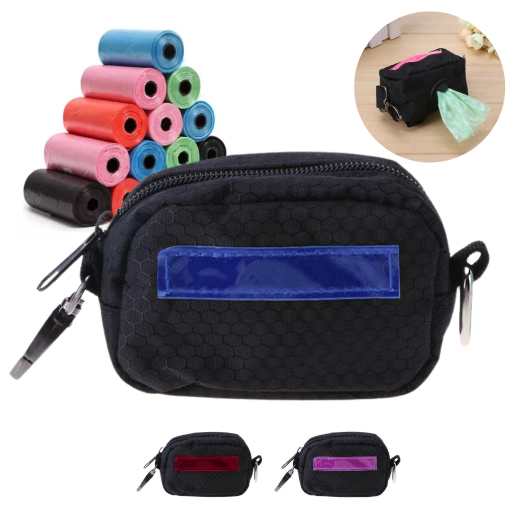 Kit Bolsinha Porta Saquinho + 3 Rolos Cata Caca Lixo Coco Coleta de Fezes em Oferta na Shopee