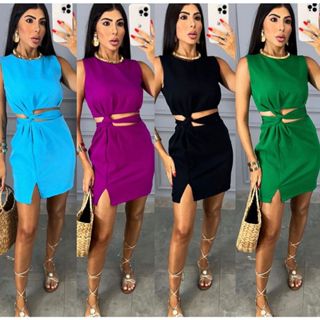 Vestido Dama União De Duas Peças Amarração