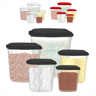 Kit Com 5 Potes Quadrados Para Mantimentos Com Tampa