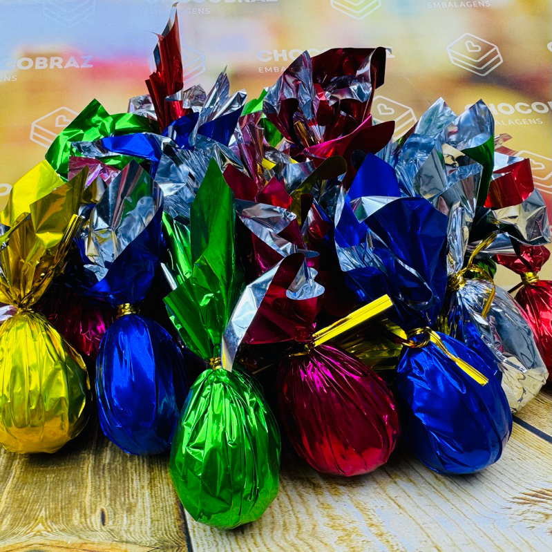 KIT 100~500 EMBALAGEM FOLHA METALIZADA MINI OVO DE PÁSCOA 20, 30 e 50g (20x19,5) CORES OFF em Oferta na Shopee