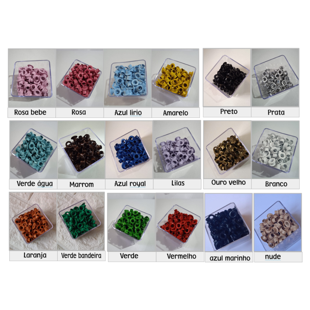 Ilhos ALUMINIO colorido 1000un  para alicate manual N°54 em Oferta na Shopee