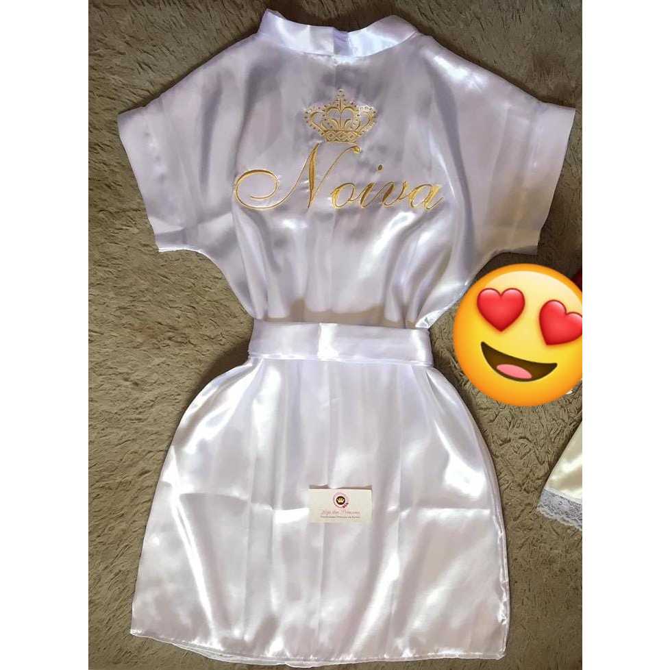 Robe De Cetim Bordado Noiva Roupão Hobby Casamento *Leia a descrição antes de efetuar a compra* em Oferta na Shopee
