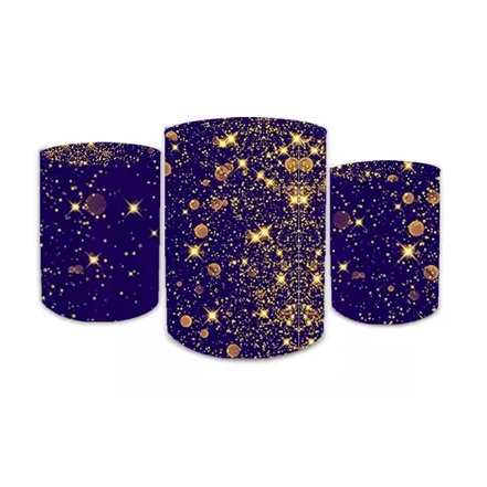 Trio Capa Cilindros Veste Fácil Azul com Glitter Dourado Veste Fácil Sublimado Lançamento Bibi Paineis