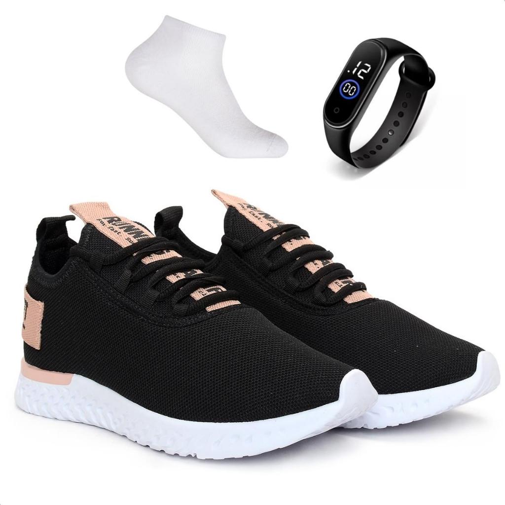 Kit Tênis Feminino para Academia BF Shoes Relógio Meia