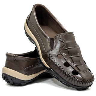 Sapatilha Mocassim Masculina Casual todo Em Couro Legítimo - Café