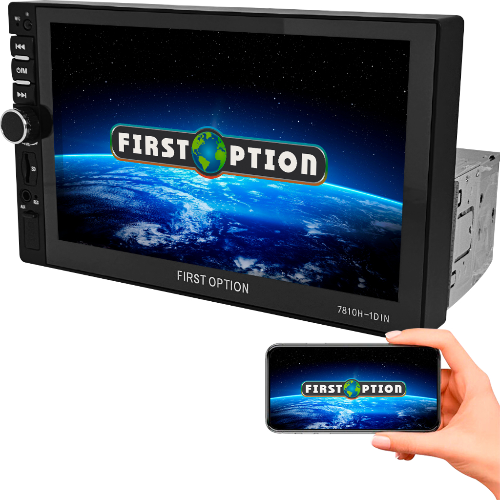 Central Multimídia Automotiva Universal 1 Din Bluetooth USB SD Aux RCA Espelhamento 7810H