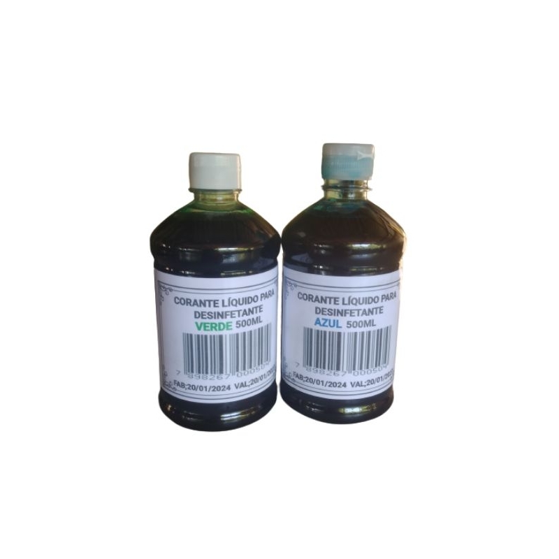 CORANTE PARA PRODUTOS DE LIMPEZA 2 FRASCOS DE 500ML CADA AZUL TURQUESA E VERDE