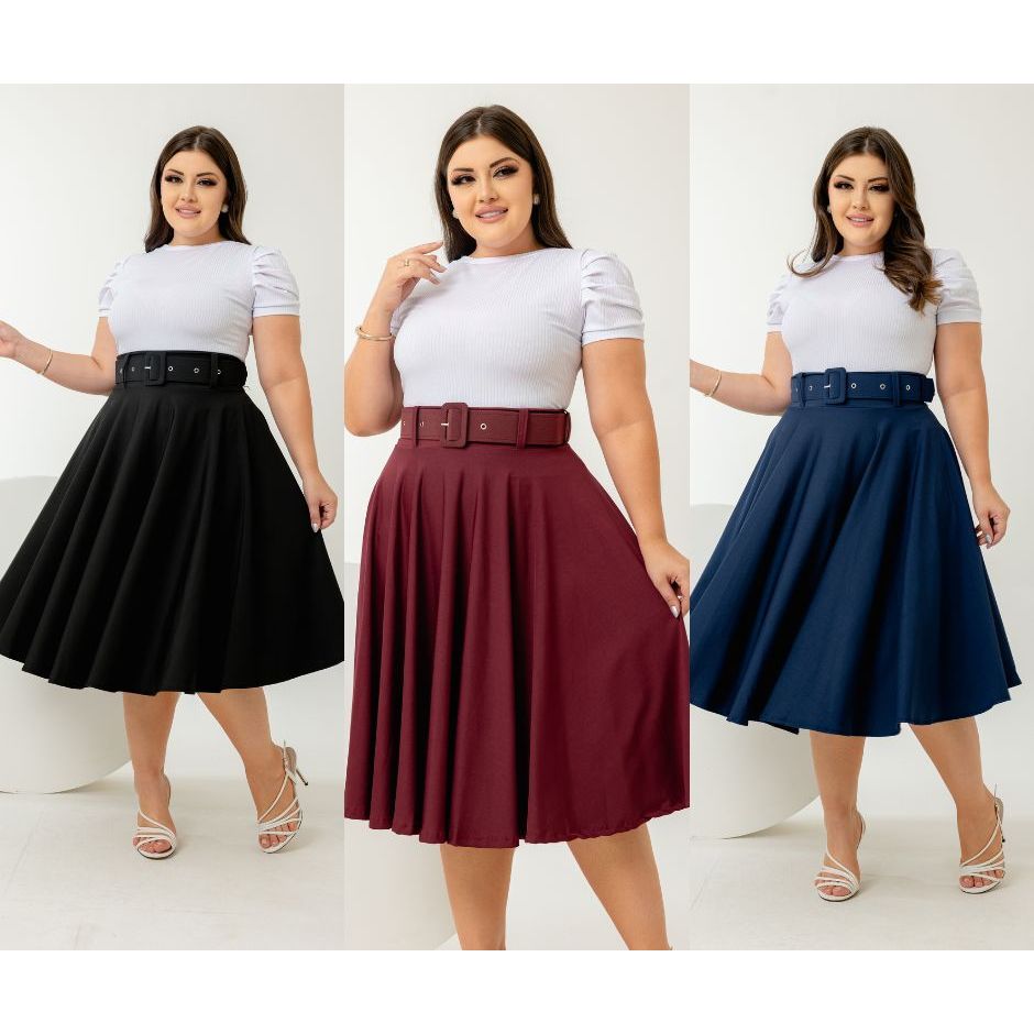 Saia Midi Lisa Acompanha Cinto, Diversas Cores, P ao GG - NOVO MODELO - LOJA VIA BRÁS em Oferta na Shopee