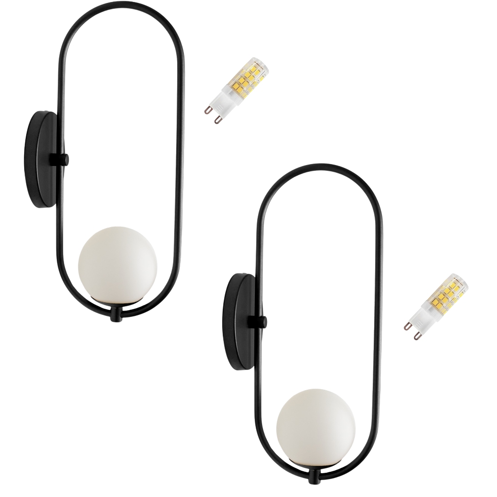 Kit 2 Arandelas Jabuticaba Parede Preta +2 Lampadas Led G9