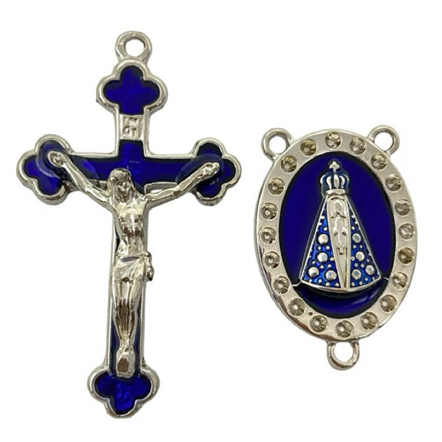 02 Pingente Entremeio Oval Nsa Senhora Aparecida + 02 Cruz Niquel Azul em Oferta na Shopee