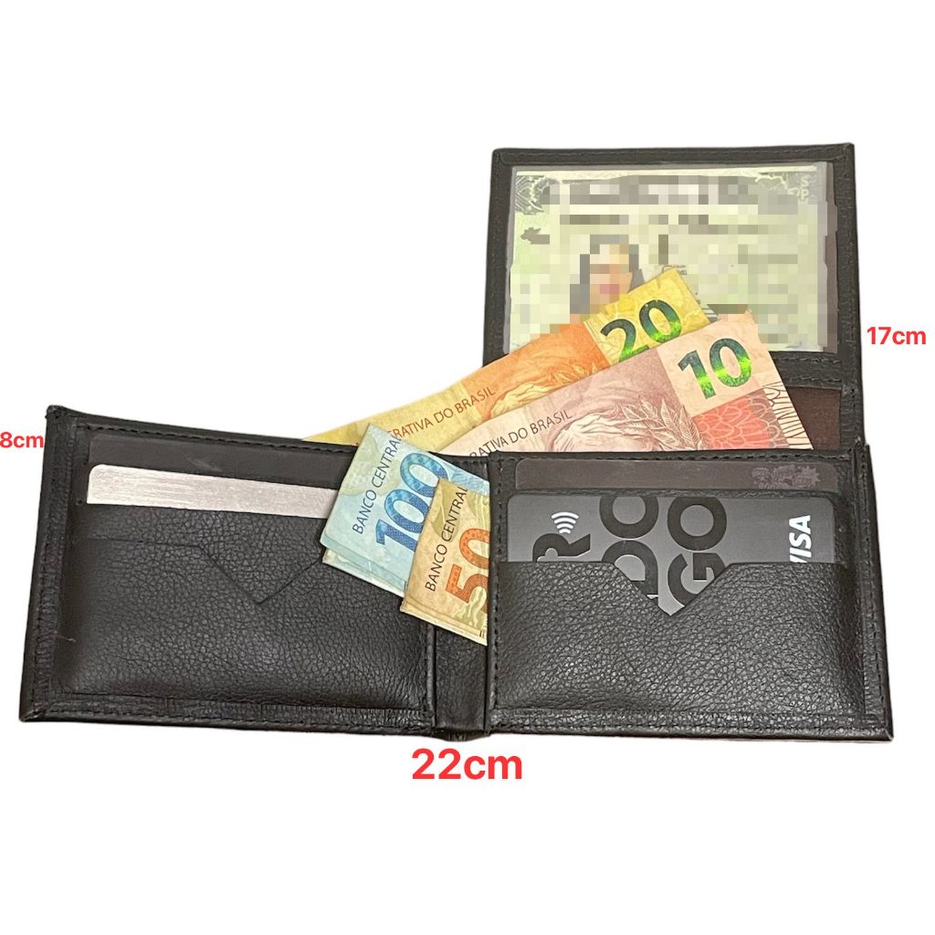 Carteira Masculina em L Pequena Couro Legítimo Forrada Com Porta Cartoes CNH Slim
