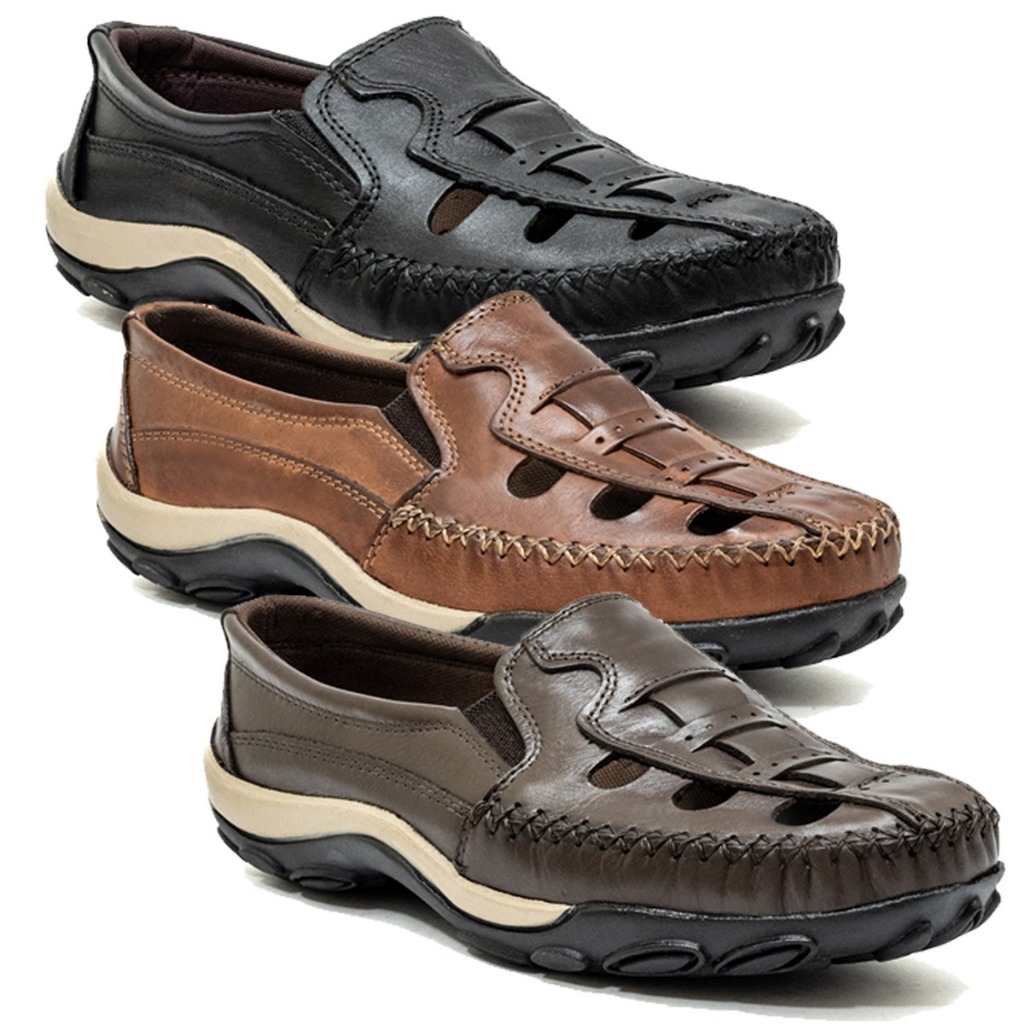 Combo 3 Pares Mocassim Masculino em Couro: Conforto Anti-Estress - 2050