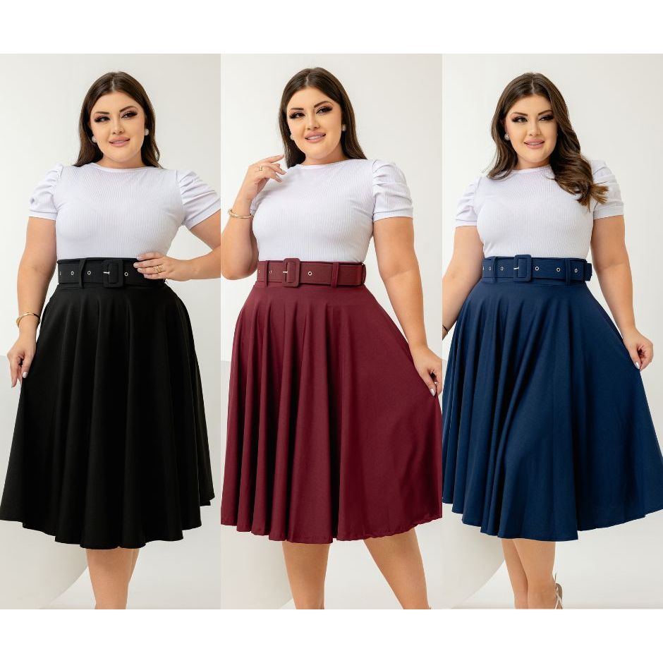 Saia Midi Godê Acompanha Cinto P Ao Gg Moda Feminina Brás em Oferta na Shopee