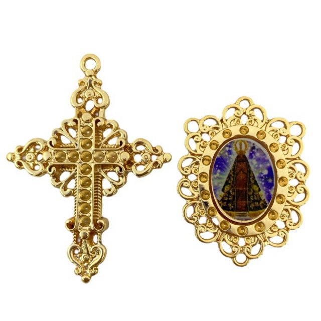 1 Pingente Crucifixo Dourado + 1 Entremeio Dourado c/ Imagem em Oferta na Shopee