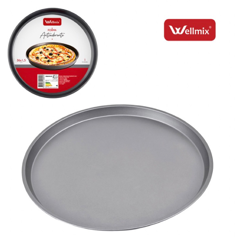 Assadeira de pizza redonda preta antiaderente 36cm de cozinha para forno - travessa forma de piza de alumínio inox pizza