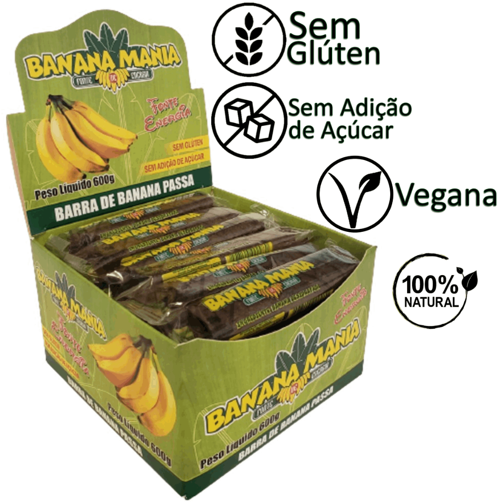 Barrinhas Bananinha 100% Natural Sem Adição de Açúcar 30 Und de 20g - Doce de Banana Mania