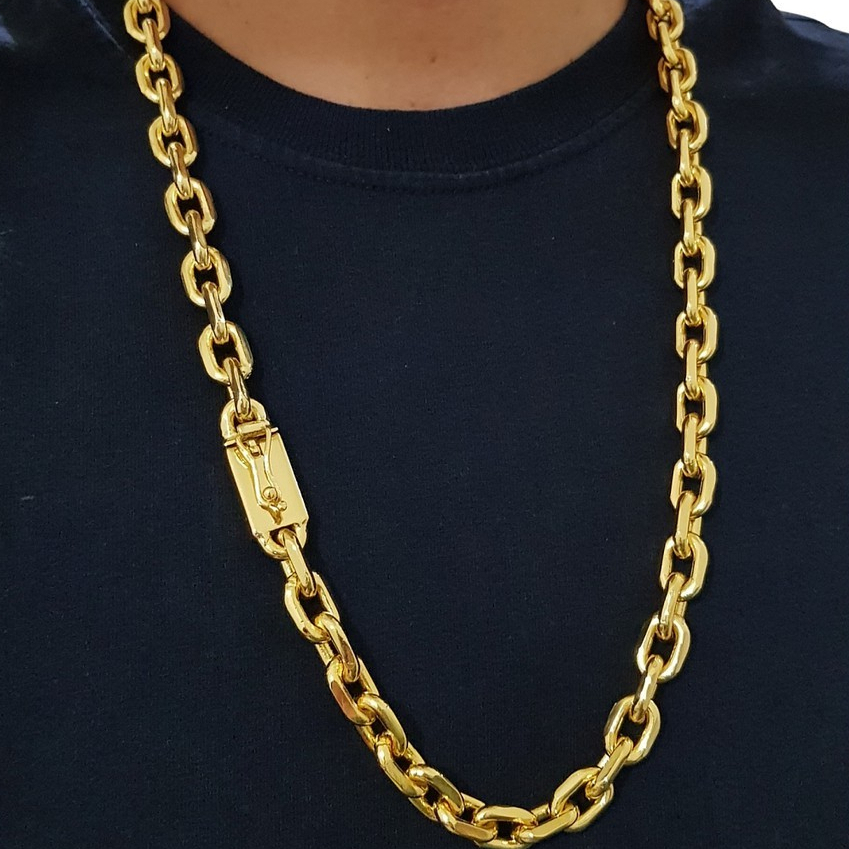 Cordão 8mm Corrente Cadeado/Cartier 8mm 70cm Banhada a Ouro Folheado 18k Masculina Gigante Semi Joia Fecho Gaveta
