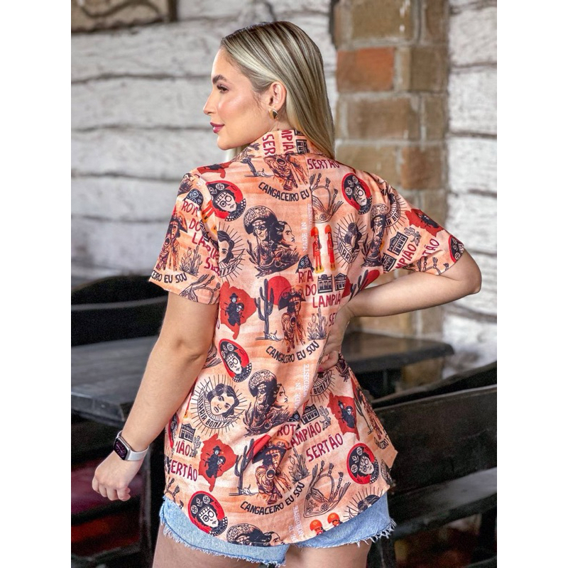 Camisaria camisa botão lampiao e maria bonita - rei do cangaco