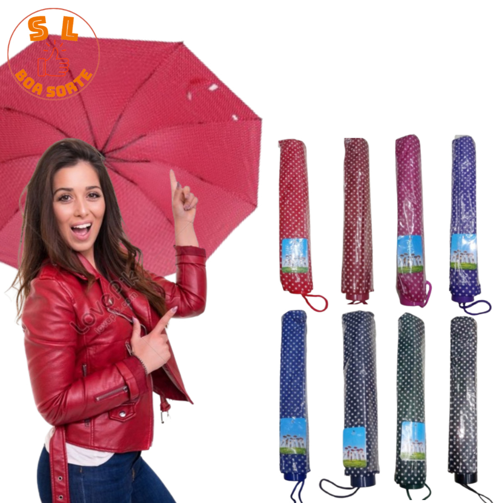 Sombrinha Estampado Bolinha Guarda-Chuva Unissex Feminino Grande Reforçado Contra Vento Chuva Sol — R$ 33,00 em Shopee