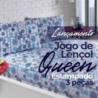 Kit Jogo de Lençol Queen 3 Peças com Elástico 1,98 m x 1,58 m x 0,3 m Altura Estampas Sortidas - Promoção