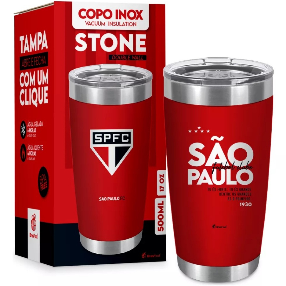 COPO TERMICO INOX VACUO STONE 500ML TIMES FUTEBOL SAO PAULO