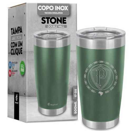 COPO TERMICO INOX STONE 500ML TIMES FUTEBOL PALMEIRAS LASER OFICIAL