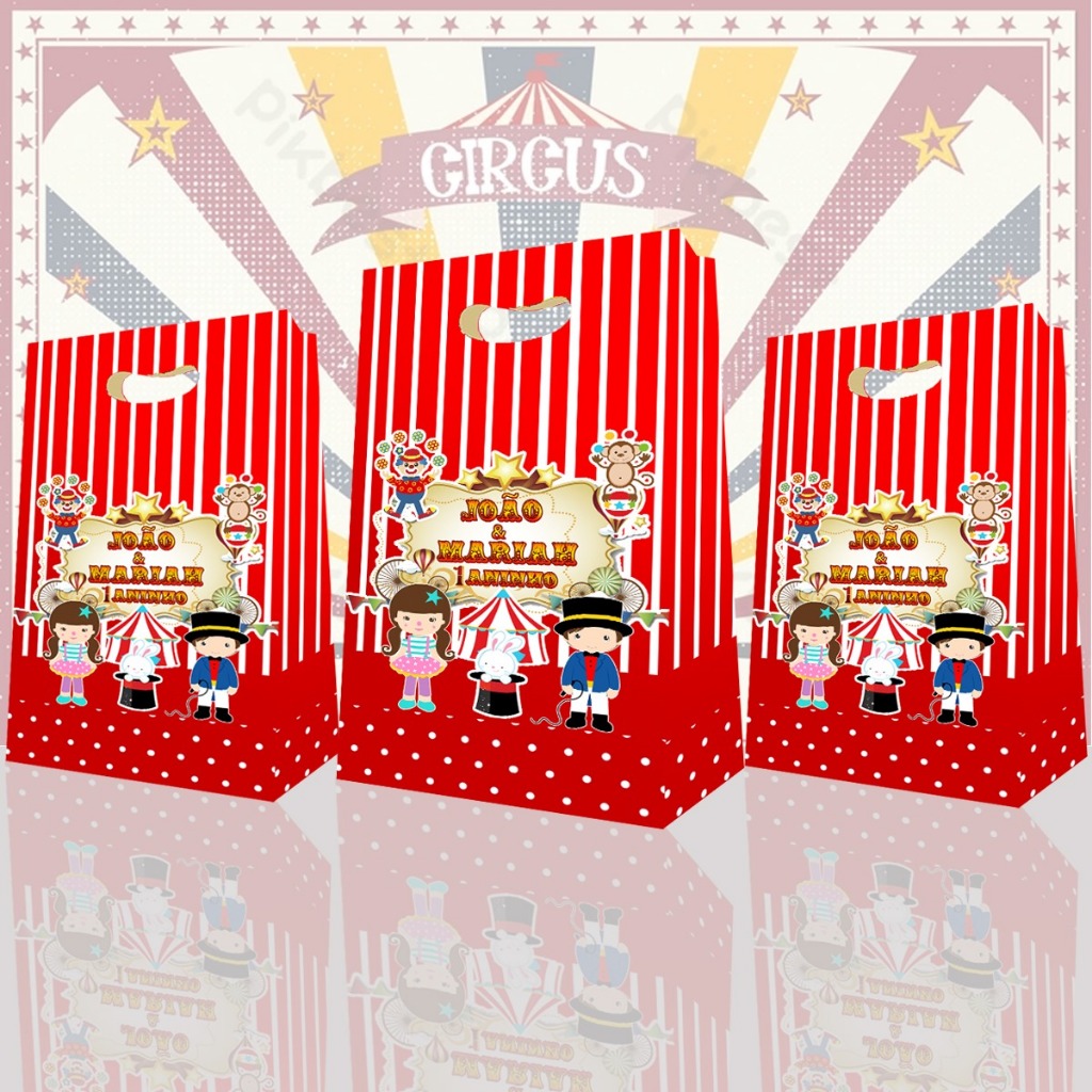 25 Sacolinhas surpresa Circo lembrancinha sacola circus mágico leão aniversário personalizado