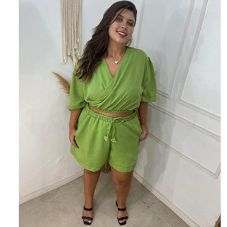 Conjunto Feminino Plus Size Cropped e Short Moda Feminina Verão