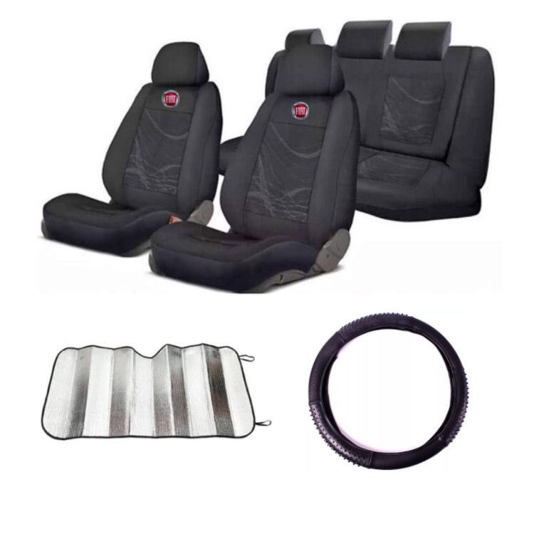 Kit capa banco carro tecido original +c/volante +Parasol Fiat novo uno cronos argo palio siena strada