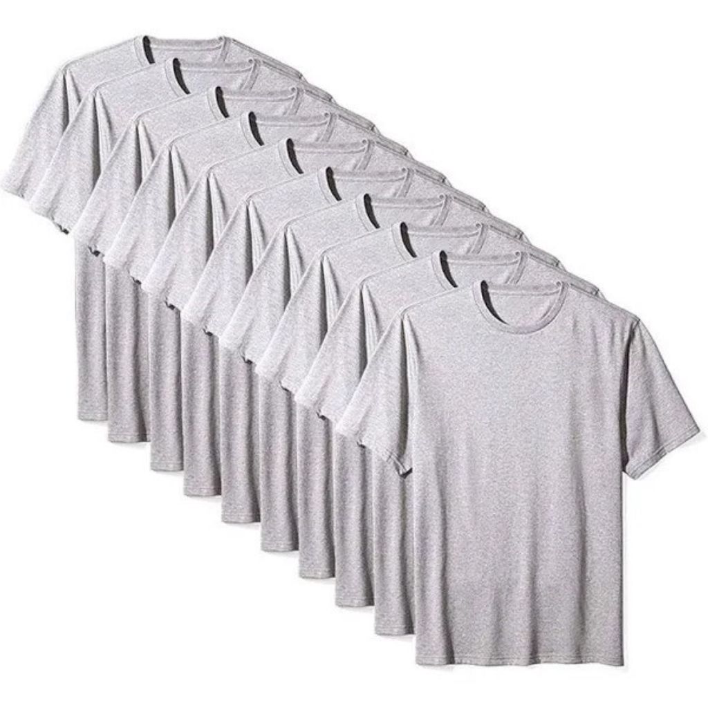 Kit Com 10 Camisetas Básica Lisas Cinza Mescla 100% Poliéster