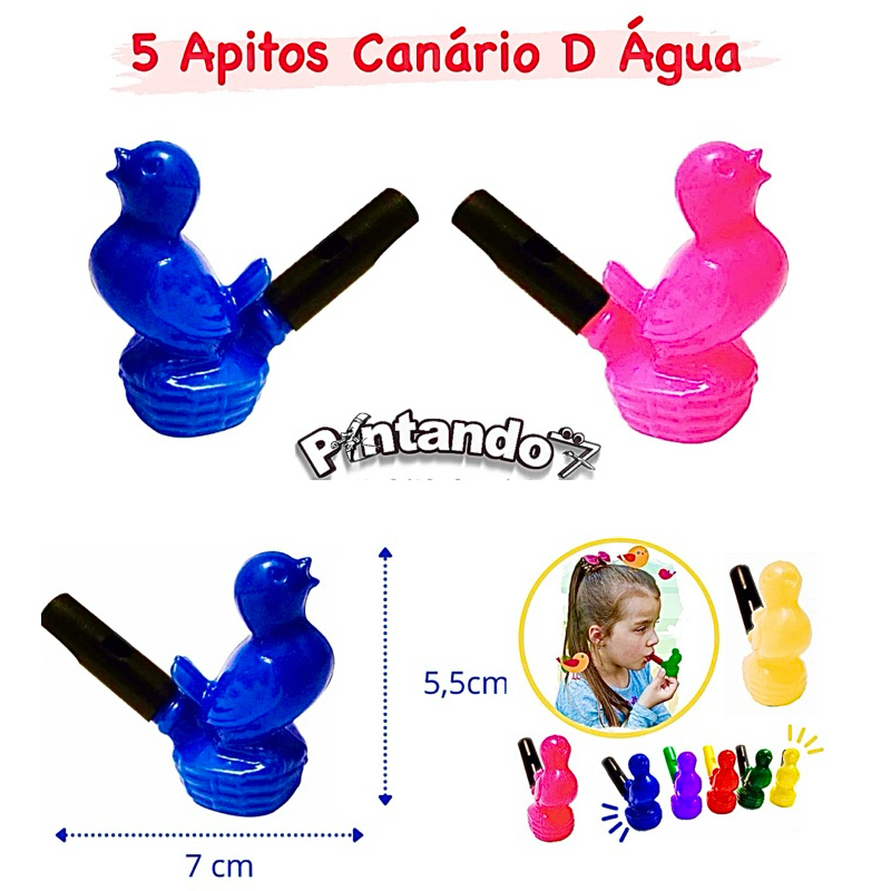 Kit 5 Apitos Canário D’água Brinquedo Lembrancinha Festa Infantil