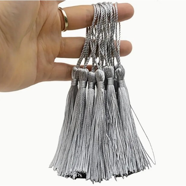 50 FRANJA PINGENTE TASSEL POLIÉSTER PRATA 7CM MAIS VENDIDO
