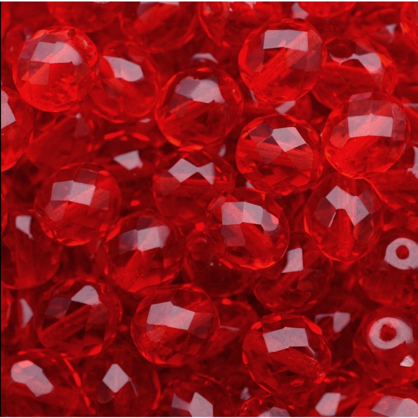 Cristal Conta Vidro Missanga Preciosa 8mm - Vermelho Transparente - 50 Peças