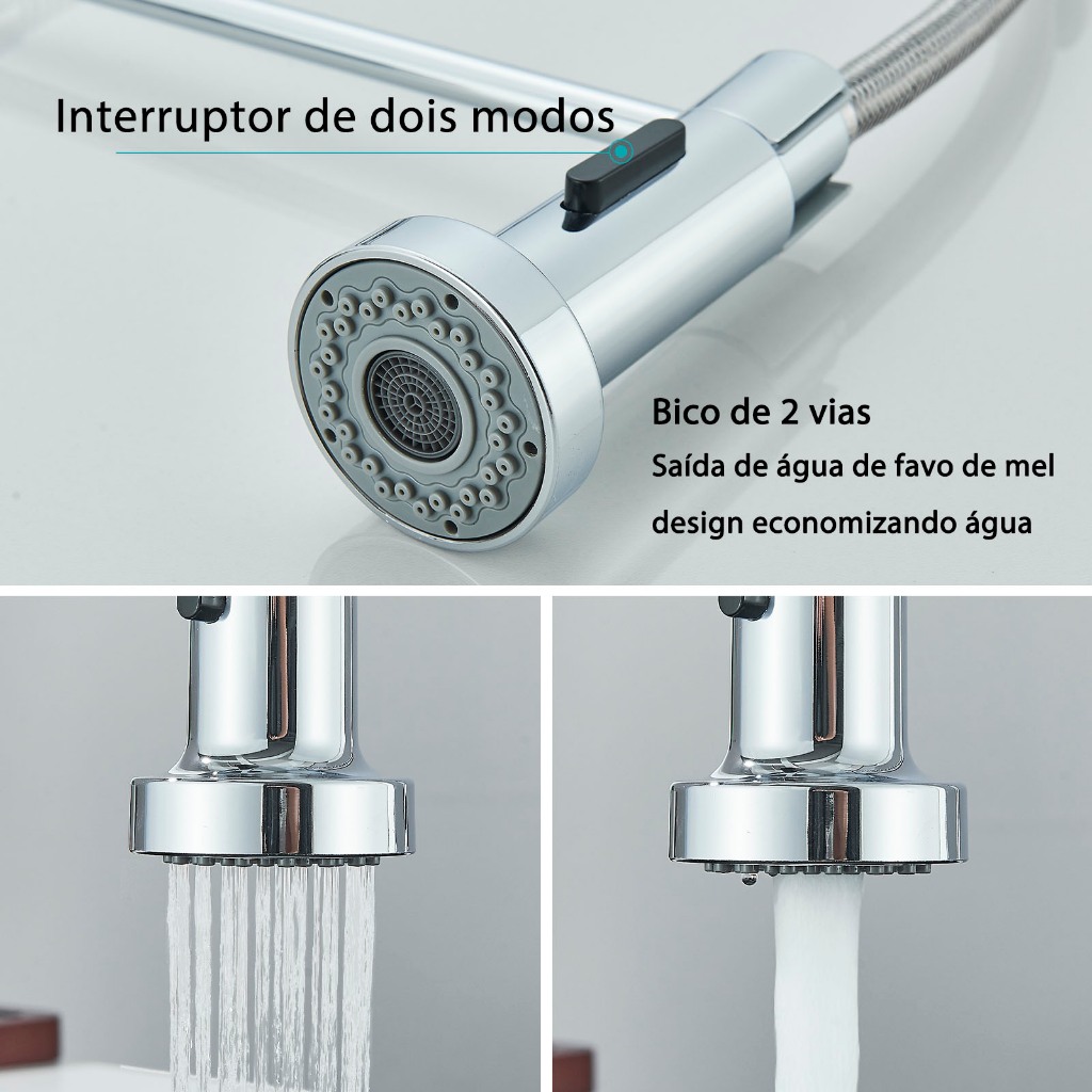 Torneira Cozinha Gourmet Monocomando Com Spray Extensor 304 Inox (Bancada/Parede)