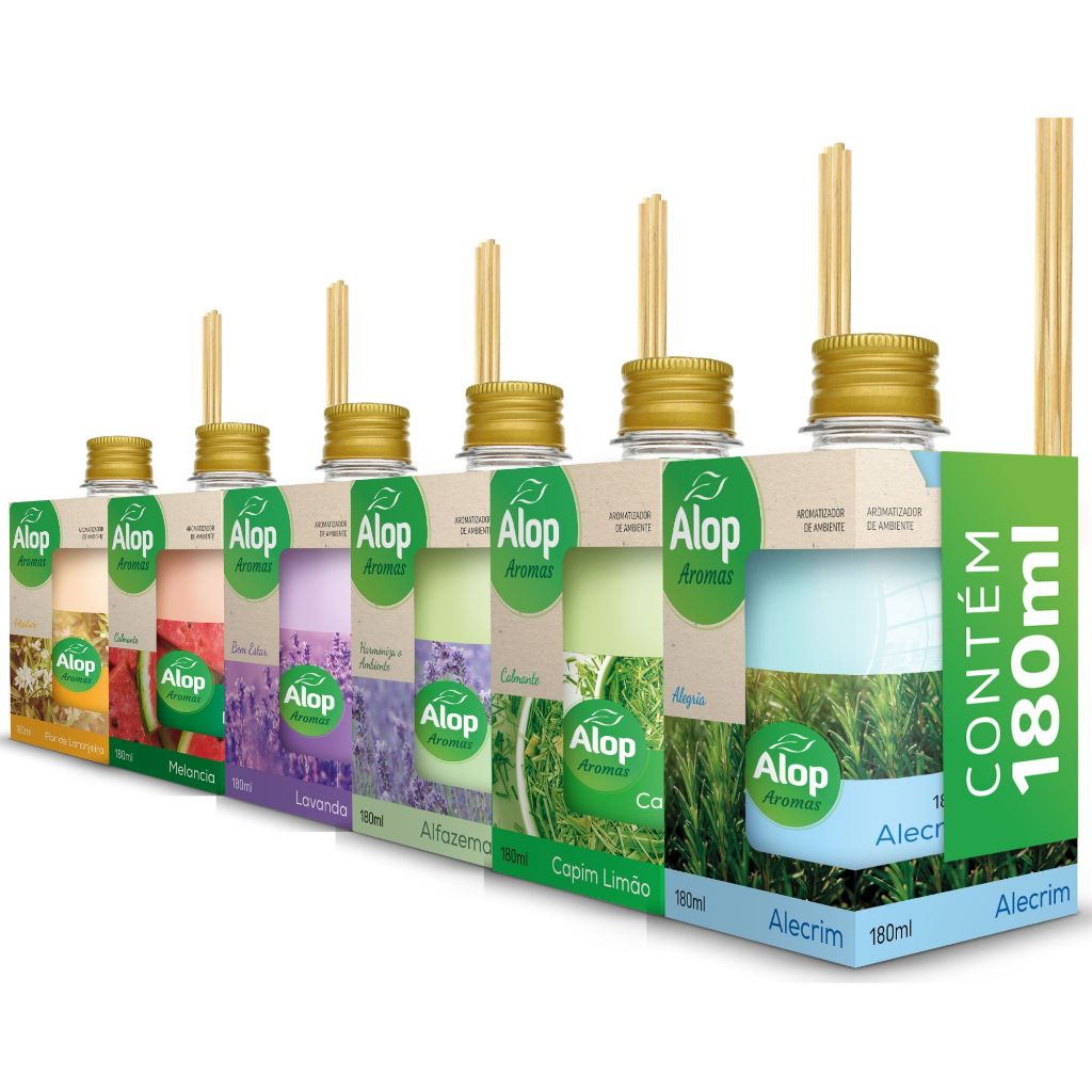 6 Difusor/Cheirinho para casa/loja/banheiro de ambiente 180 ml Alfazema + Capim + Alecrim + Lavanda + Melancia + Flor de laranjeira