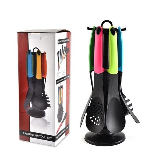 KIT  Com 7 Peças Silicone de Cozinha E Suporte Giratório