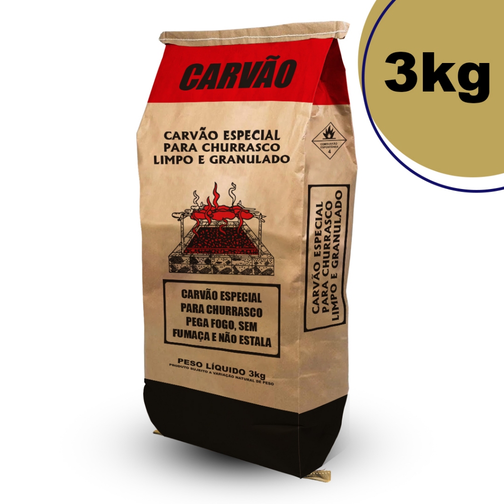 Embalagem Papel Para Carvão 3kg(ARTE PADRAO) 100 Un em Oferta na Shopee
