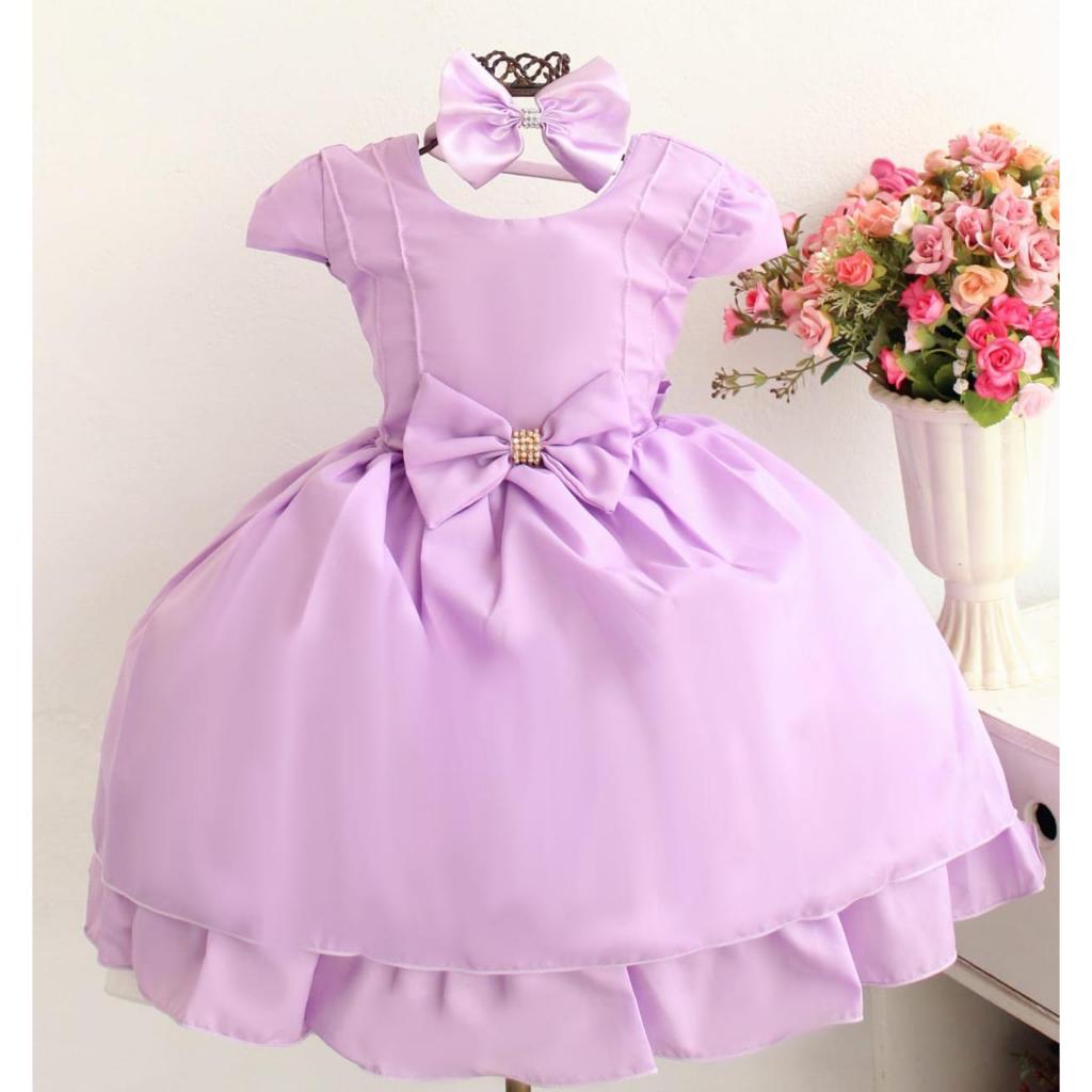 Vestido Infantil Princesa Sofia Lilas Para Festa Aniversario Casamento Com Tiara
